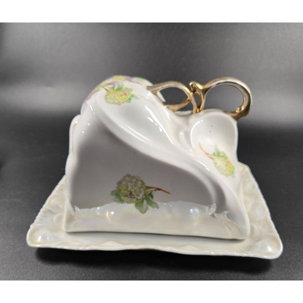 Vintage Victoria Austrian Porcelain Floral Cheese or Butter Dish W Hydrangeas go